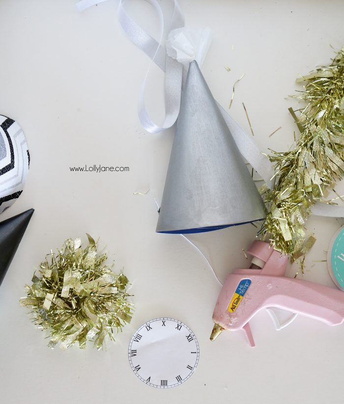 Paint or wrap fabric around dollar store party hats for EASY and cheap glam New Years Eve party gear! Cute!Paint or wrap fabric around dollar store party hats for EASY and cheap glam New Years Eve party gear! Cute!