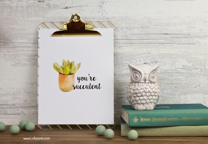 Free "you're succulent" printable tags. Love these cute Valentine tags. Free printable to let your love know you think they're succulent! Free printable tags! Cute succulent gift idea!