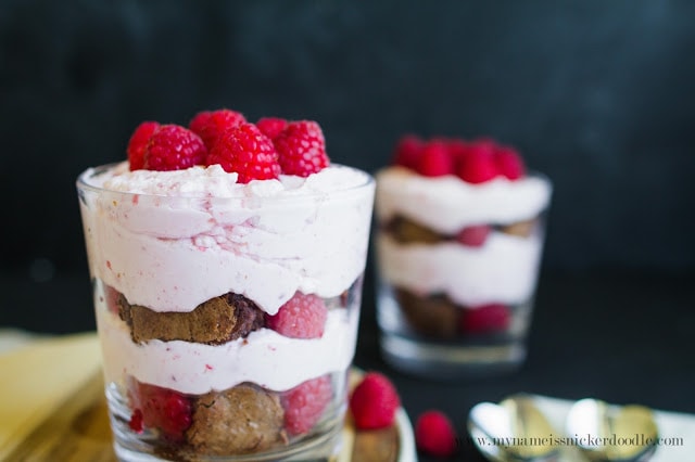 Raspberry and Cream Brownie Trifle for Two. This sweet treat is the perfect dessert for a romantic night in or an easy dessert for a chocolate lover. This easy recipe is light but filling with rich brownies and delicious raspberries. Easy Valentine's Day dessert idea!