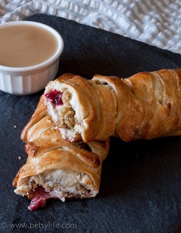 Thanksgiving Leftovers Stromboli with leftover gravy for dipping! | Betsylife.com 
