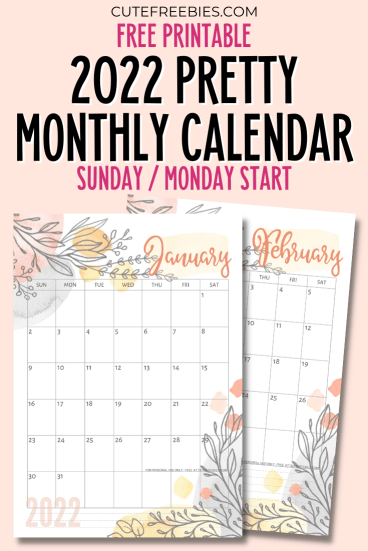 Free Printable 2022 Calendar Pretty Planner Template - 12 monthly planner with beautiful design. #cutefreebiesforyou #freeprintable