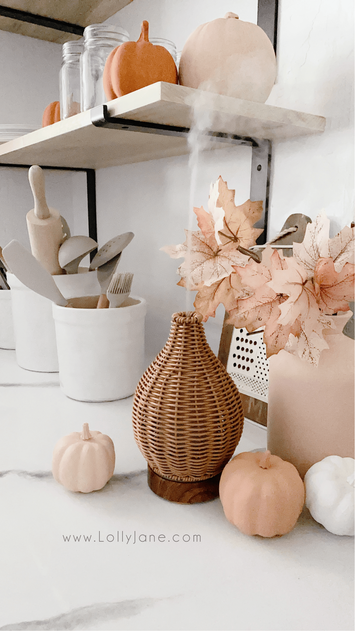 How adorable is this rattan diffuser!? LOVE it so much! It matches any decor, from modern farmhouse to boho to traditional, wicker matches any decor! It gives off a powerful flow, too! Pair it with our favorite 5 fall blend recipes for the perfect seasonal vibe. #rattandiffuser #essentialoilfallblend #fallblendrecipes #fallblendrecipe #wickerdiffuser #cutediffuser #rattanoildiffuser #wickeroildiffuser #bohodiffuser #modernfarmhousediffuser #fallblendrecipes